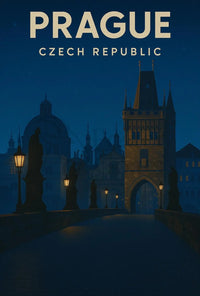 Prague Nightscape: Historic Beauty Travel Poster PosterGoat