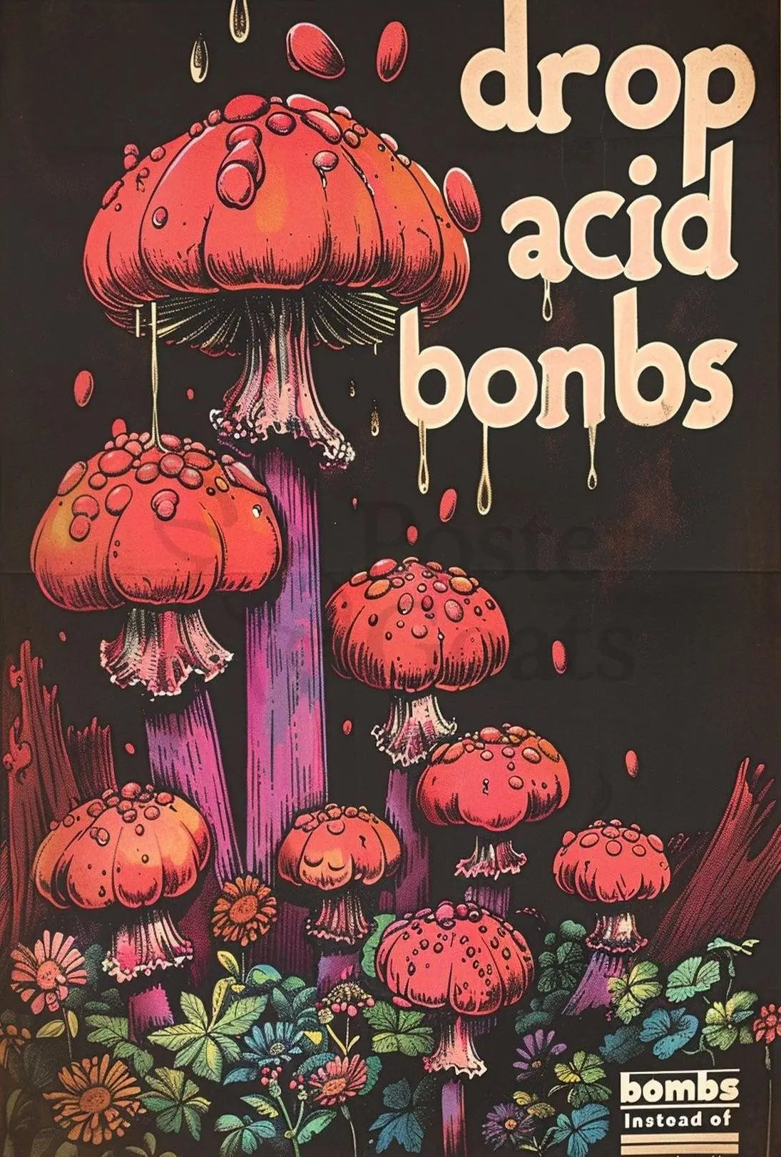 Psychedelic Anti-War Red Mushrooms Artistic Pop Culture Poster PosterGoat