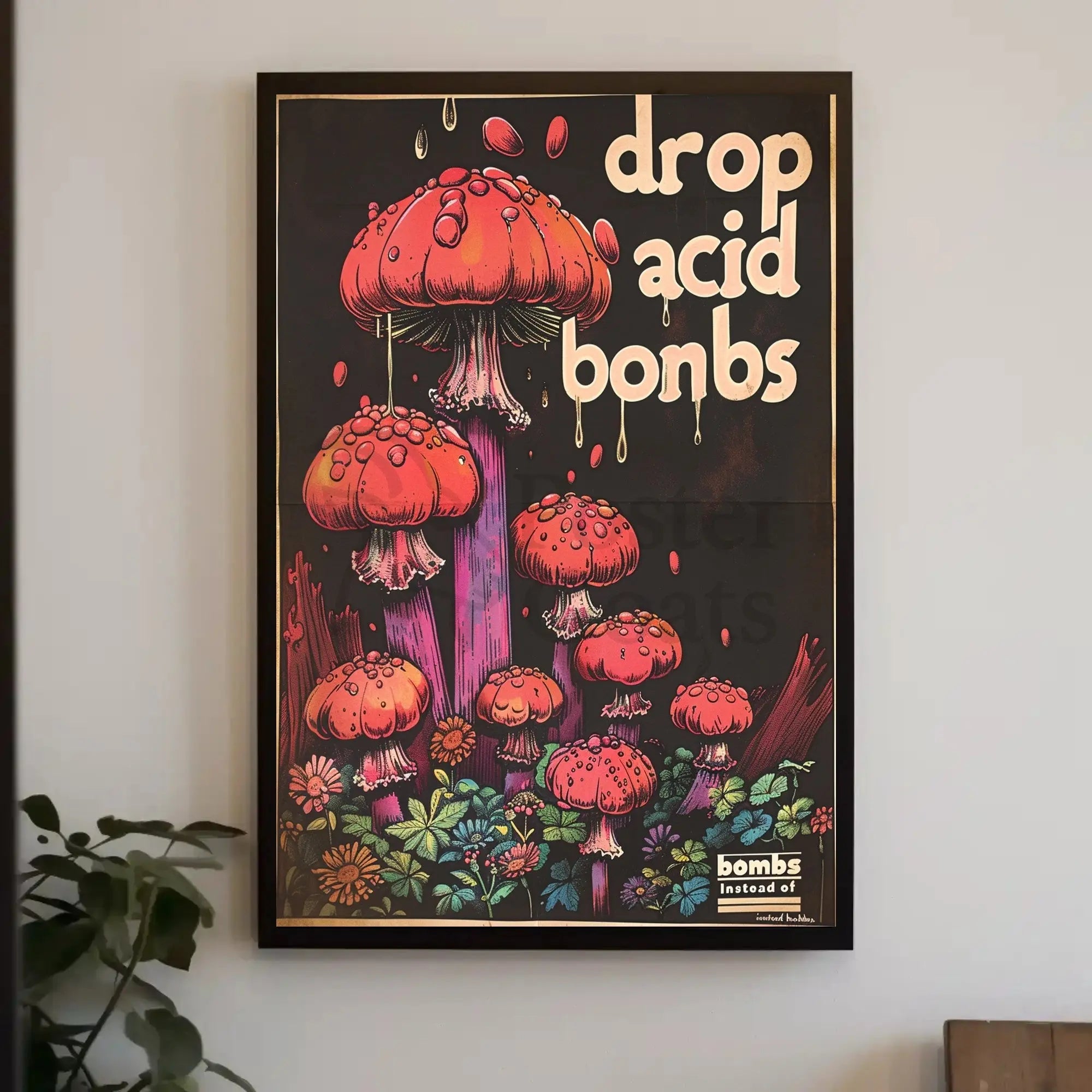 Psychedelic Anti-War Red Mushrooms Artistic Pop Culture Poster PosterGoat
