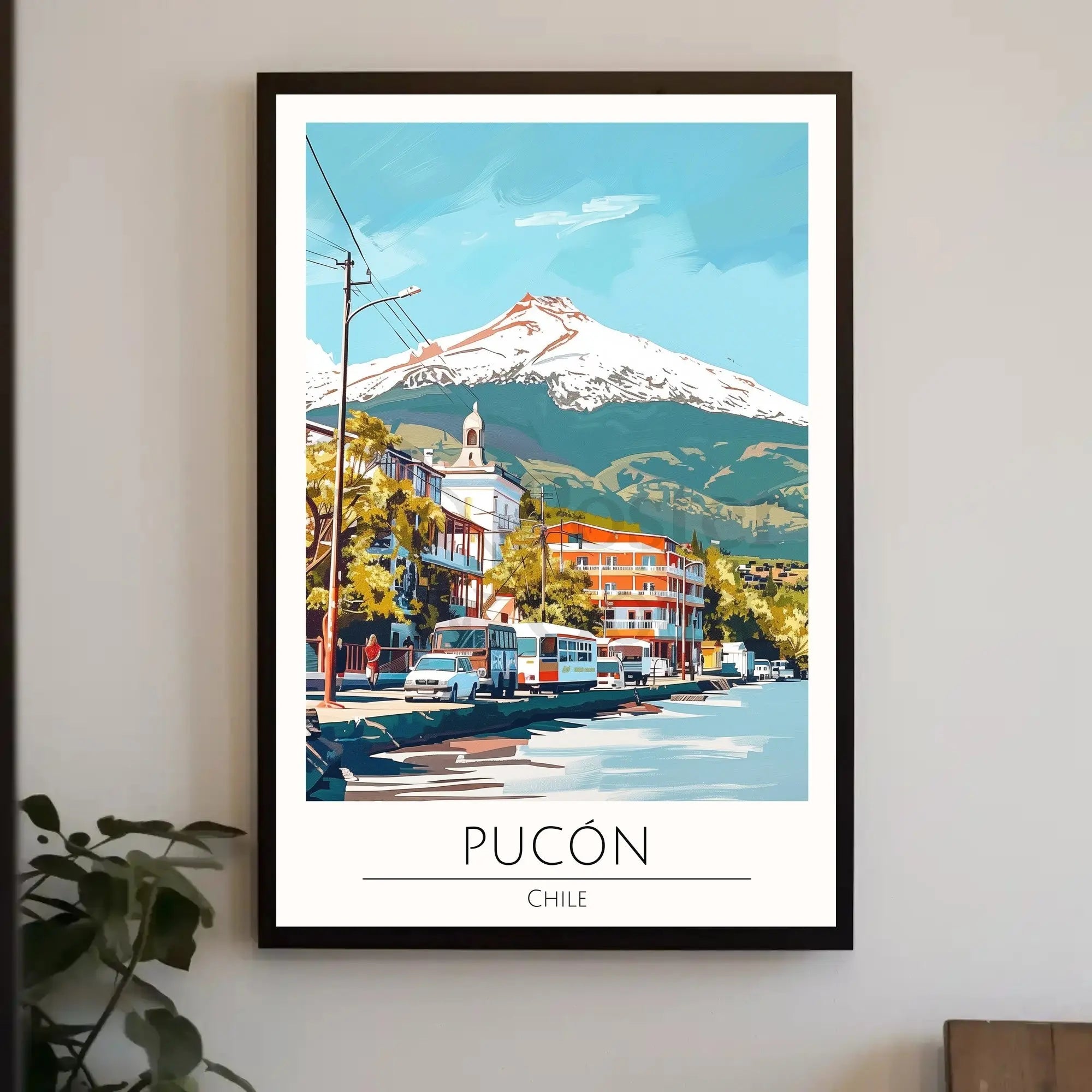 Pucón Chile Travel Poster Art Print with Villarrica Volcano PosterGoat