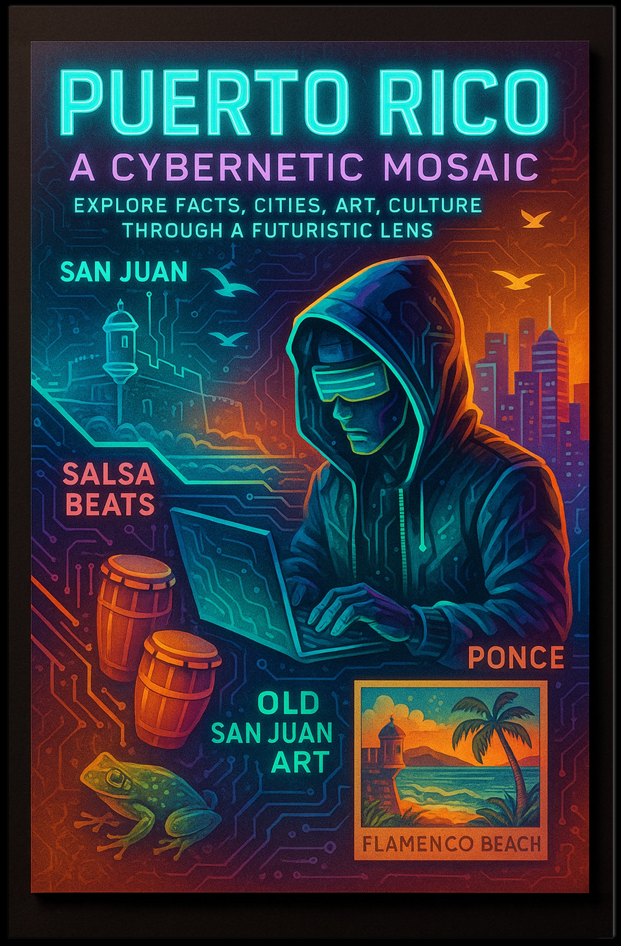 Puerto Rico Cybernetic Mosaic Poster Art Print PosterGoat