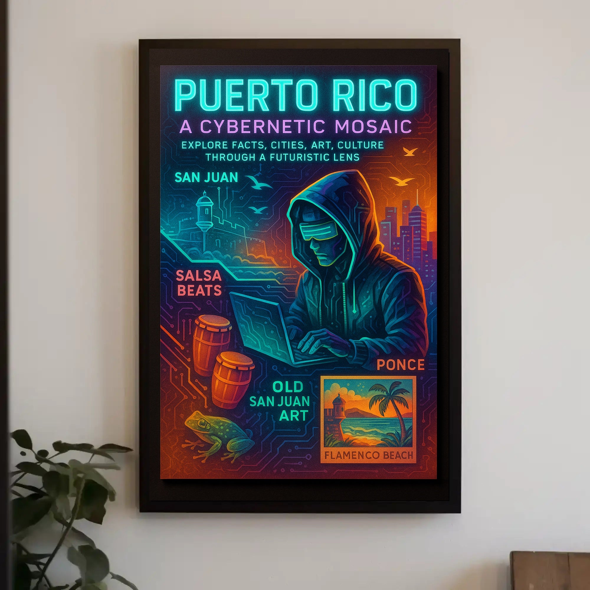 Puerto Rico Cybernetic Mosaic Poster Art Print PosterGoat