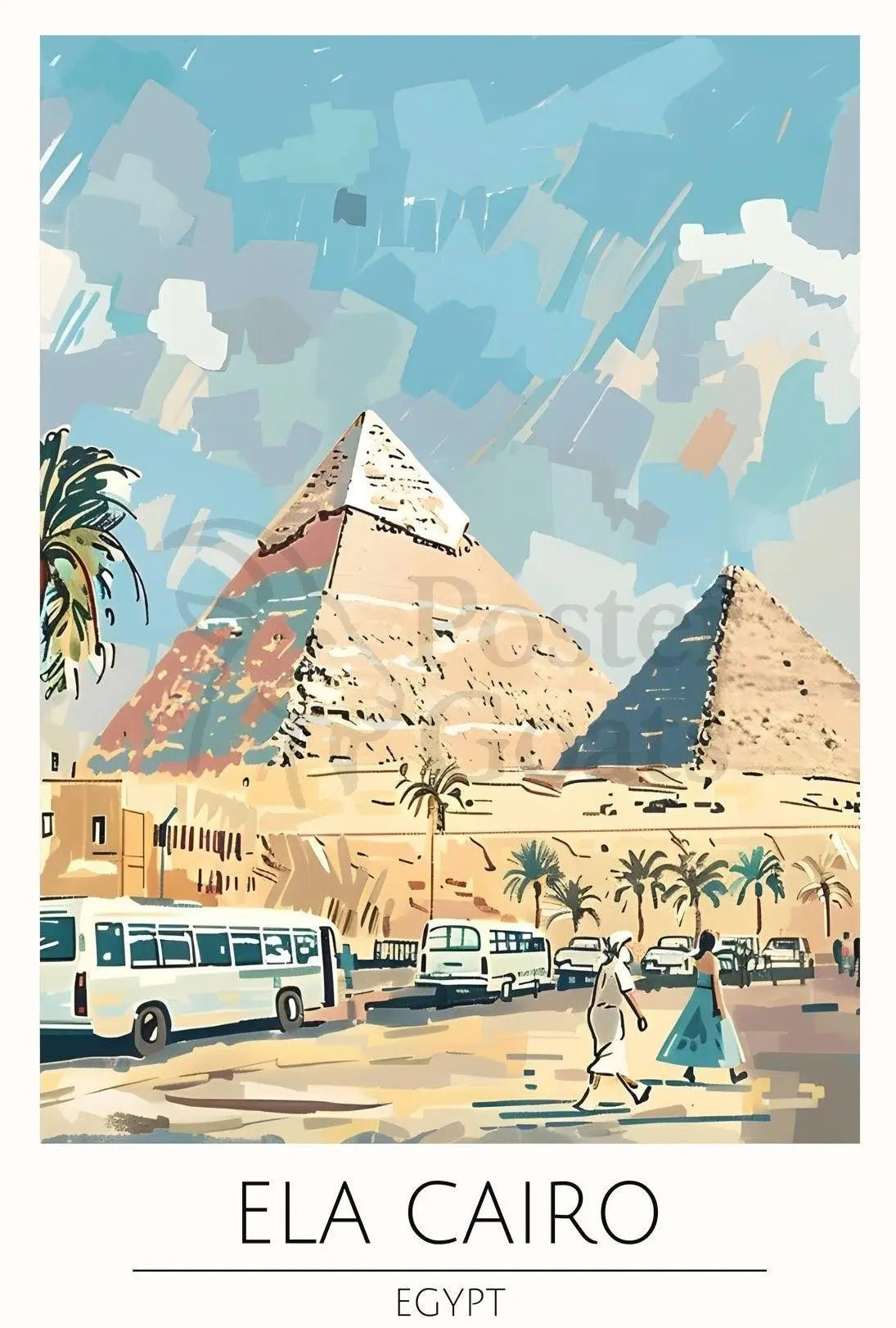 Pyramids of Giza Travel Poster with Contemporary Cairo Scene PosterGoat