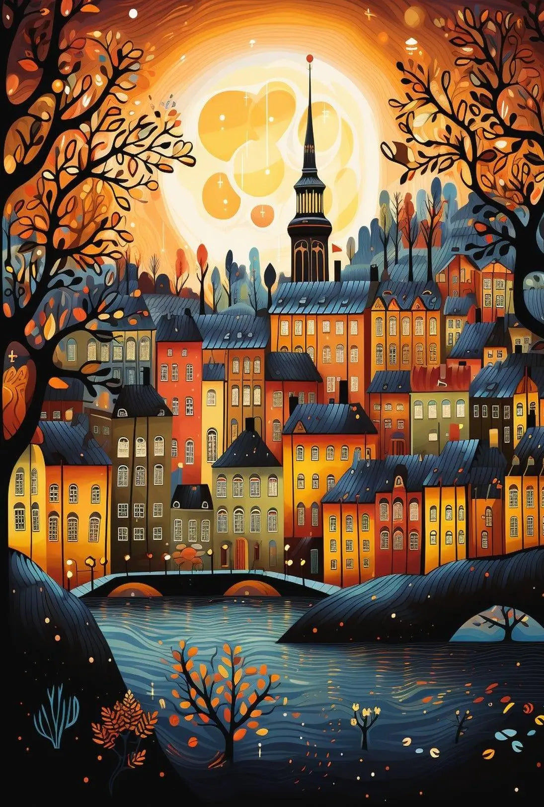 Quaint European Townscape Fairytale Art Print - Artistic Poster PosterGoat