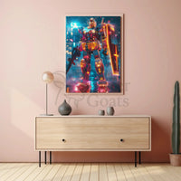 RX-78-2 Mech in Cyberpunk City Futuristic Sci-Fi Poster PosterGoat