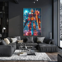 RX-78-2 Mech in Cyberpunk City Futuristic Sci-Fi Poster PosterGoat