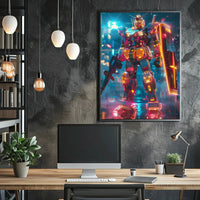 RX-78-2 Mech in Cyberpunk City Futuristic Sci-Fi Poster PosterGoat