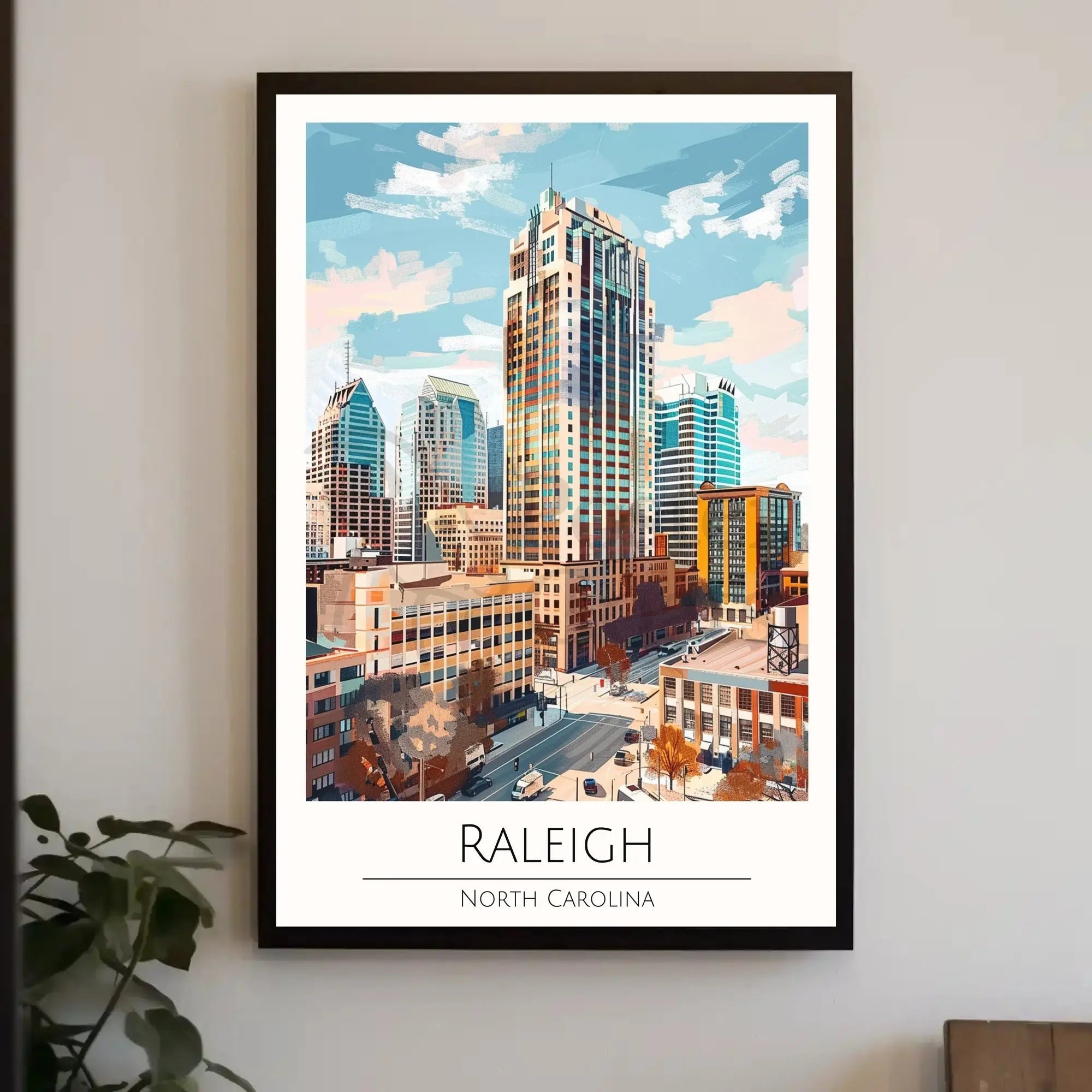 Raleigh Cityscape in Vibrant Painterly Style Travel Poster PosterGoat