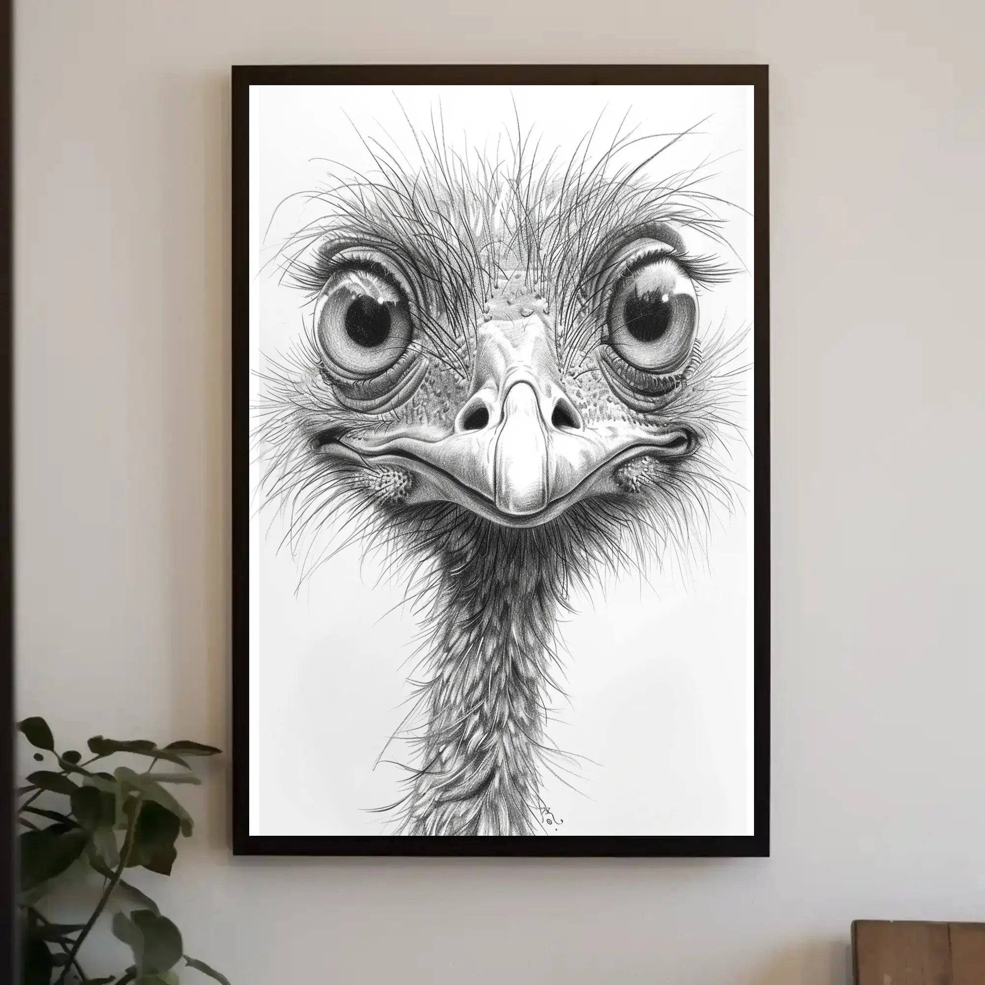 Realistic Whimsical Ostrich Illustration: Detailed Animal Poster PosterGoat