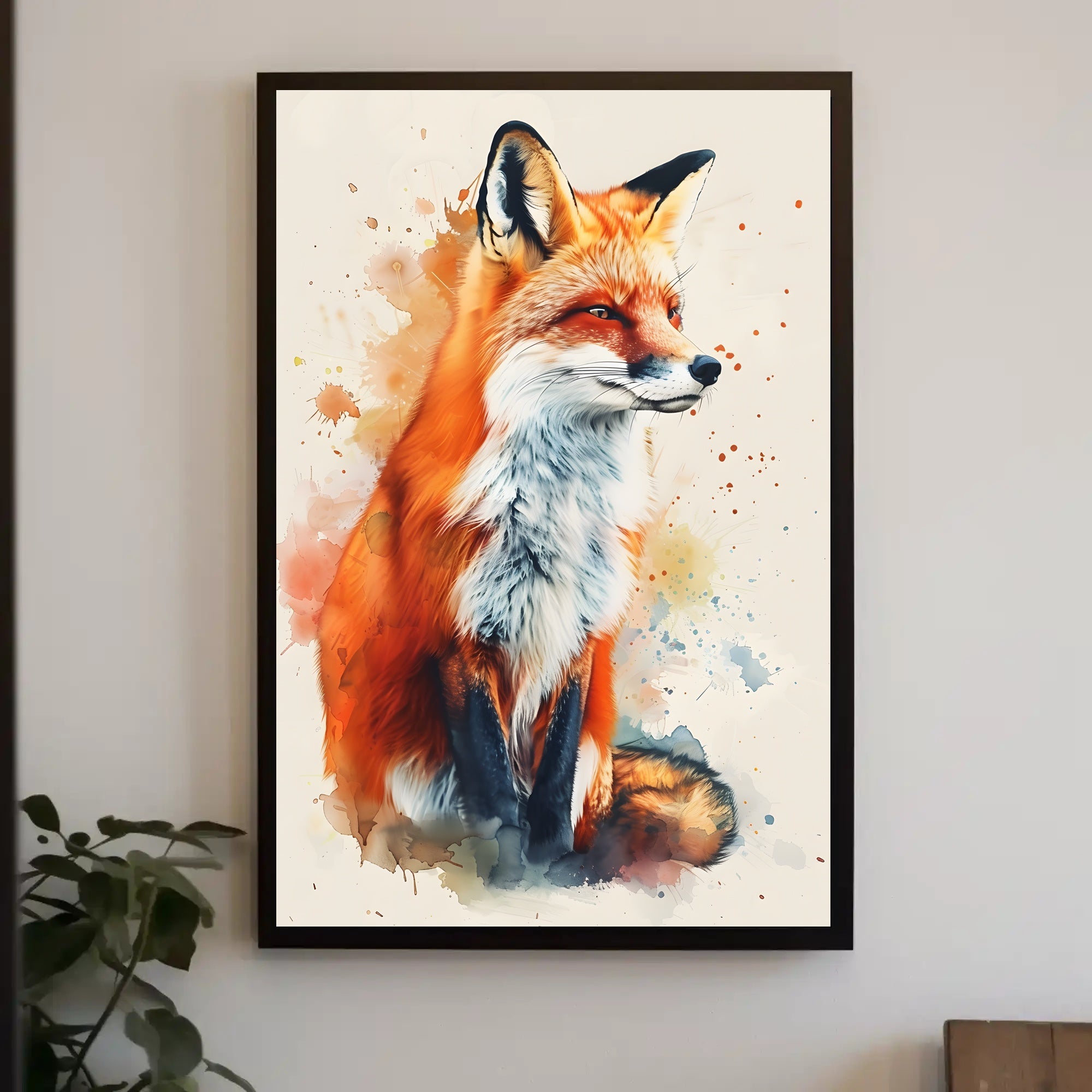 Red Fox Photorealism Mixed with Watercolor Animal Poster PosterGoat