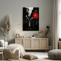 Red Lantern Hanging Over Narrow Alley Travel Poster Decor PosterGoat