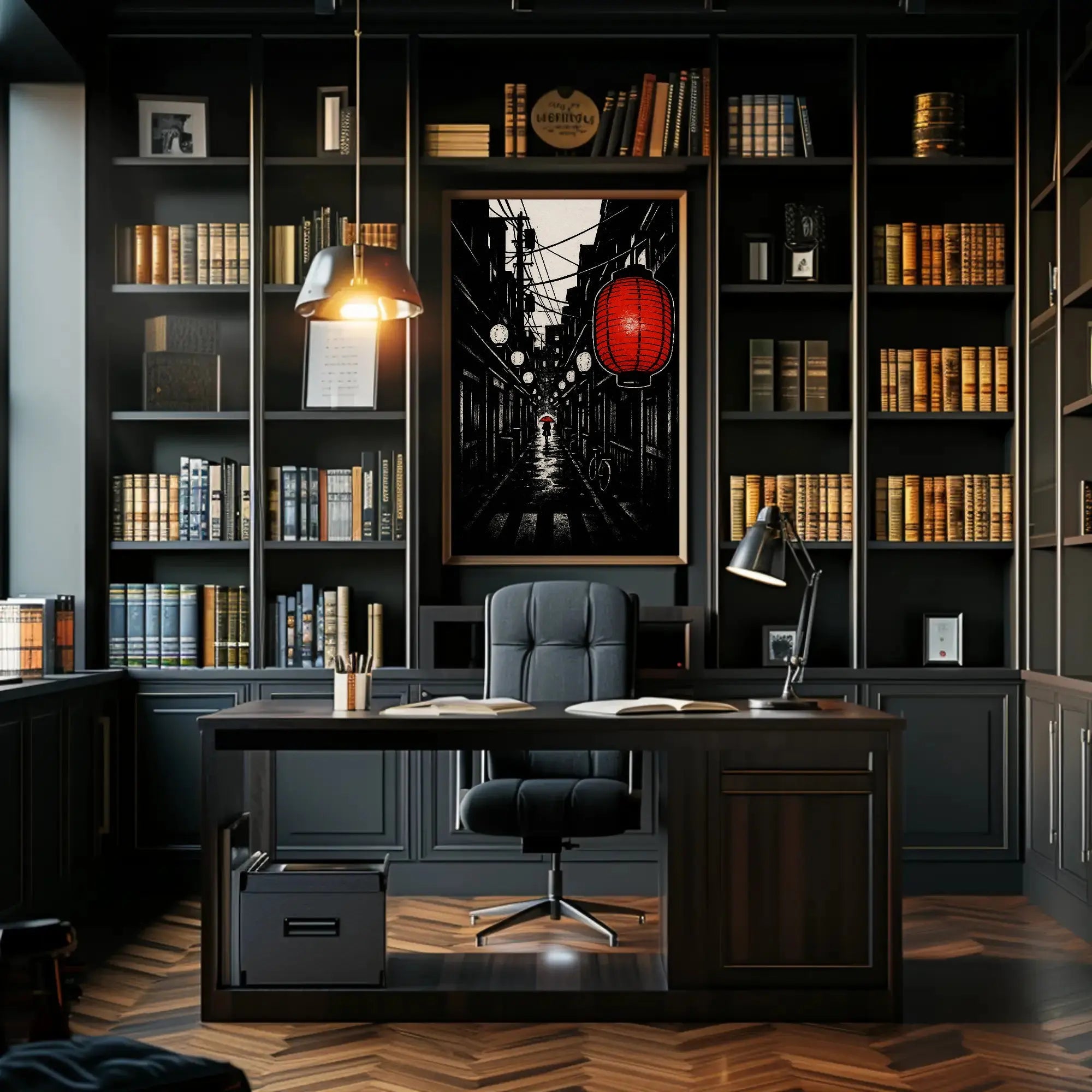 Red Lantern Hanging Over Narrow Alley Travel Poster Decor PosterGoat