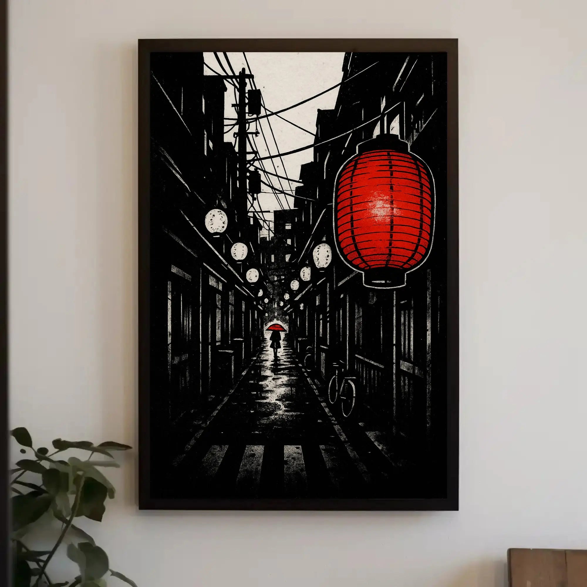Red Lantern Hanging Over Narrow Alley Travel Poster Decor PosterGoat