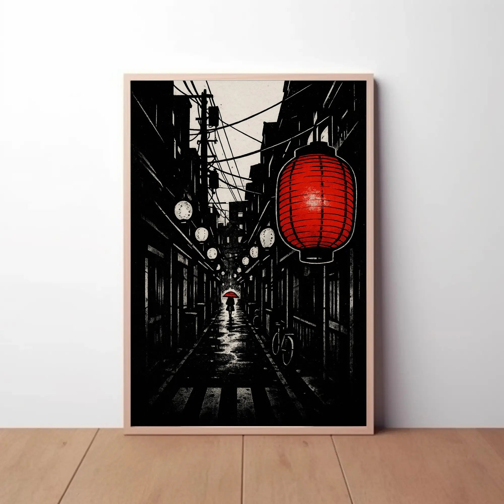Red Lantern Hanging Over Narrow Alley Travel Poster Decor PosterGoat