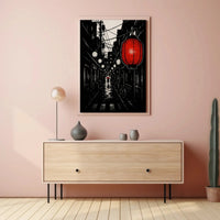 Red Lantern Hanging Over Narrow Alley Travel Poster Decor PosterGoat