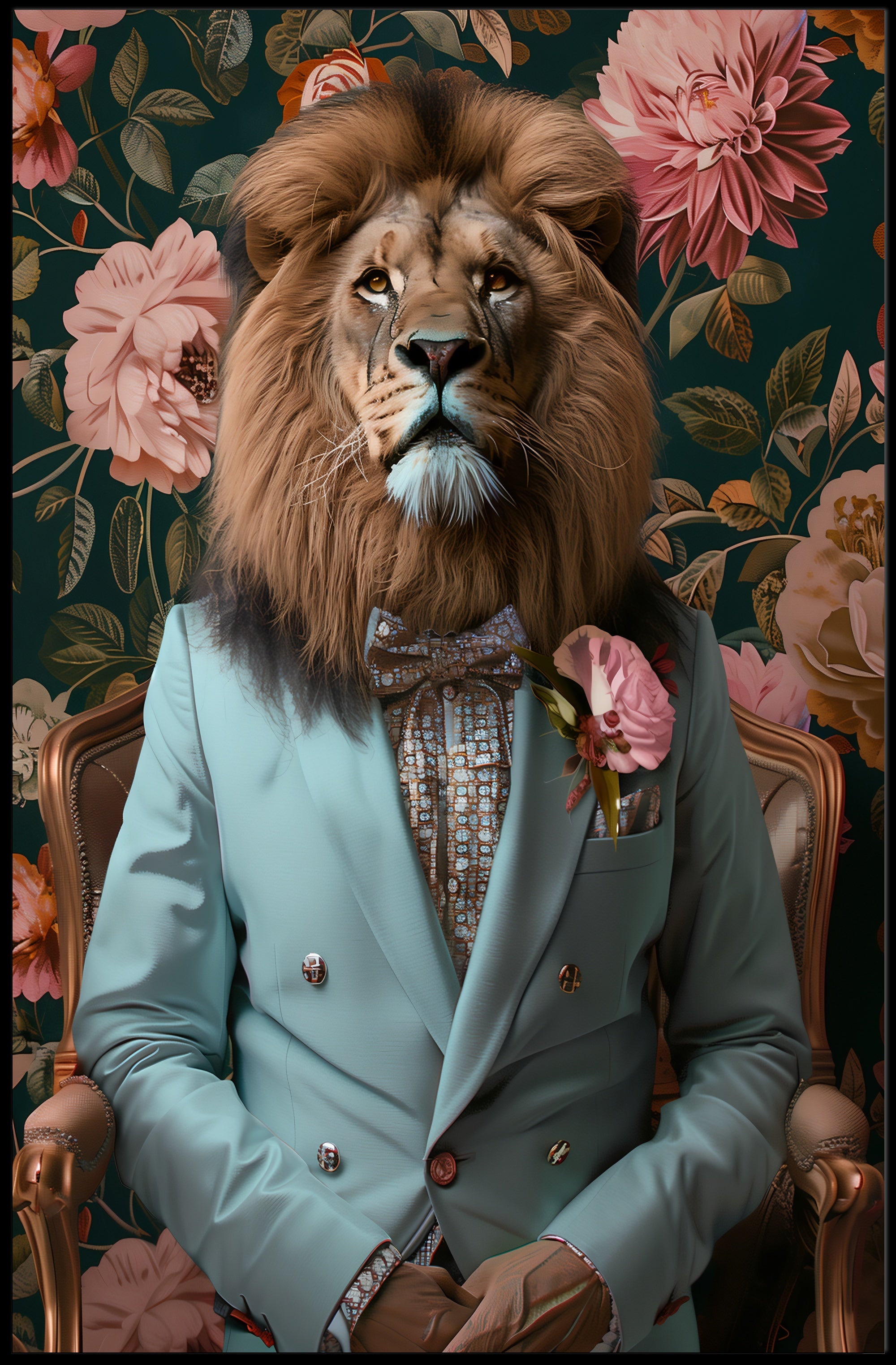 Regal Lion Fashion Portrait in Animal Poster PosterGoat