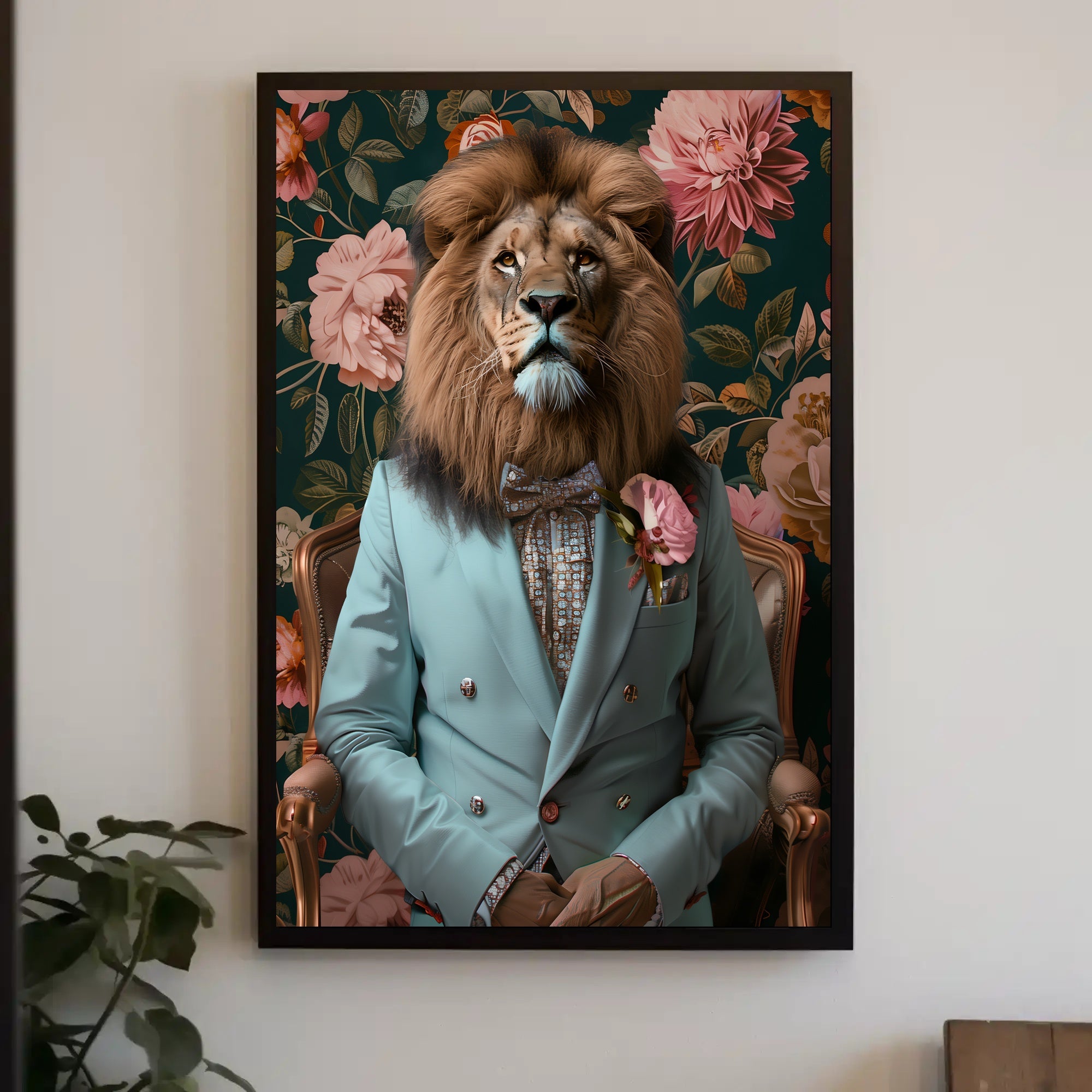 Regal Lion Fashion Portrait in Animal Poster PosterGoat