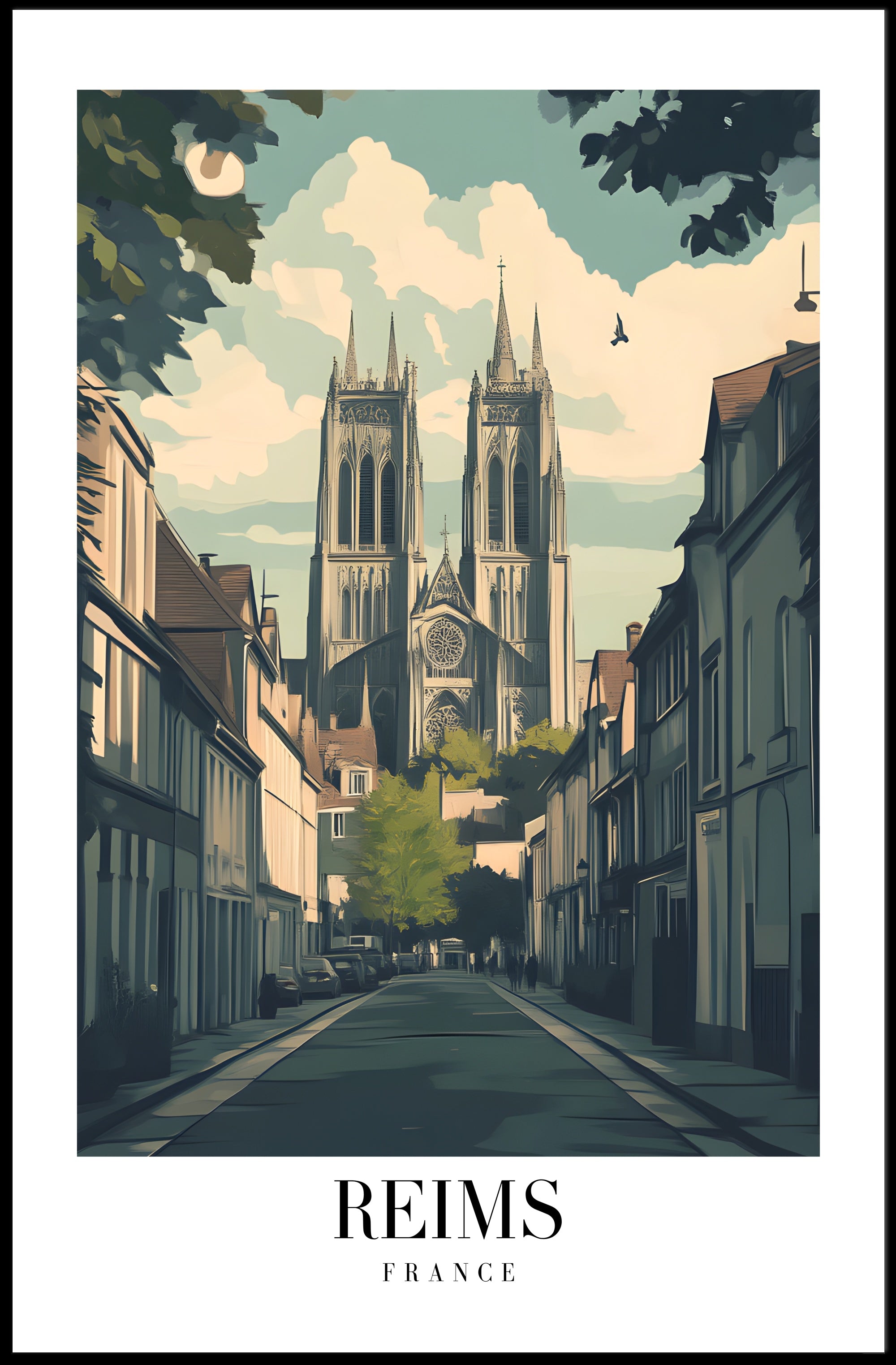 Reims Cathedral Vintage Poster PosterGoat