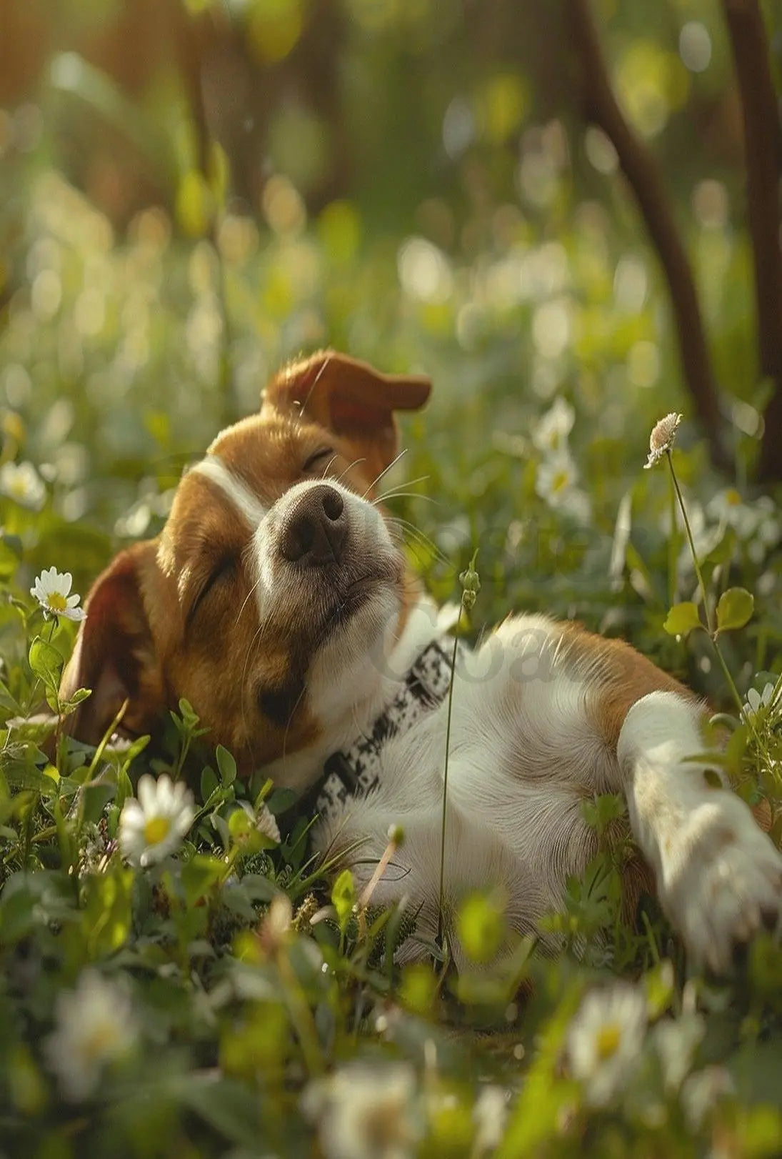 Relaxed Dog in Serene Garden Setting Animal Poster PosterGoat