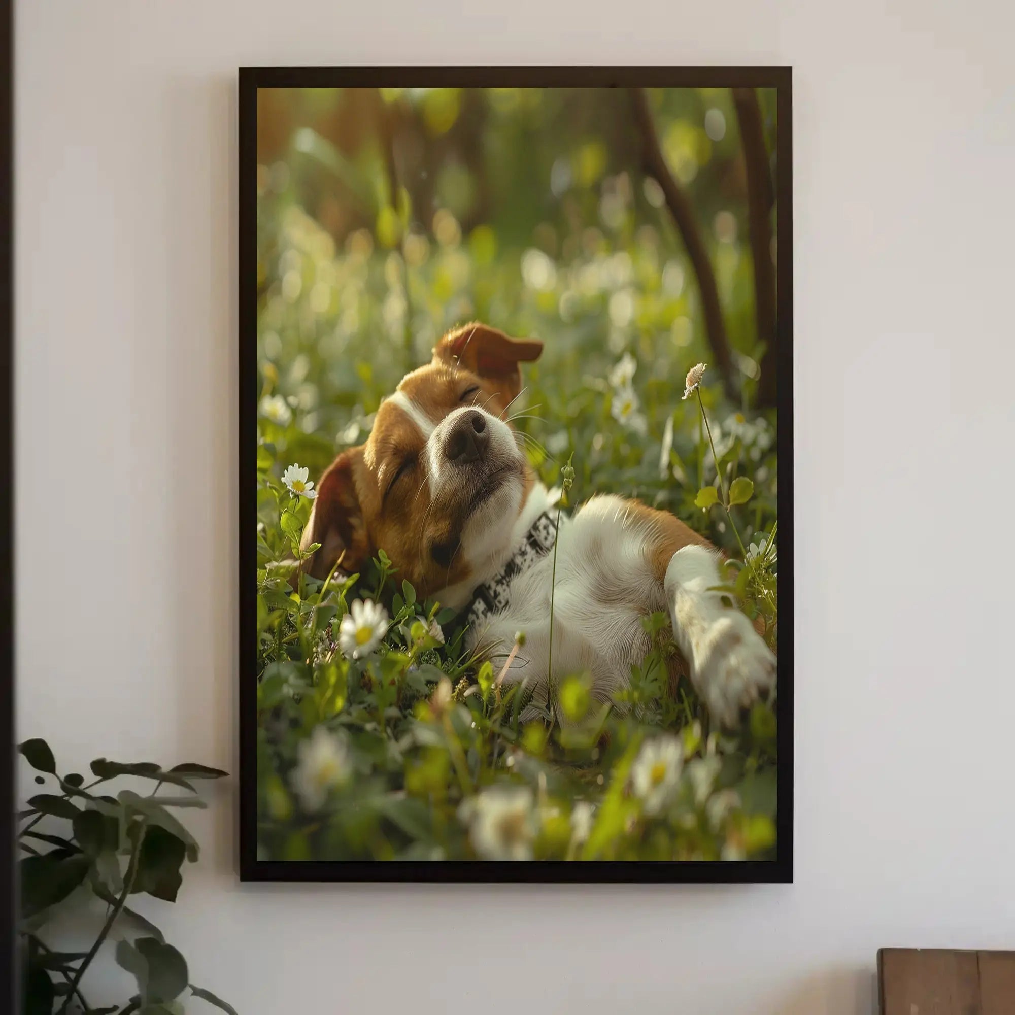 Relaxed Dog in Serene Garden Setting Animal Poster PosterGoat