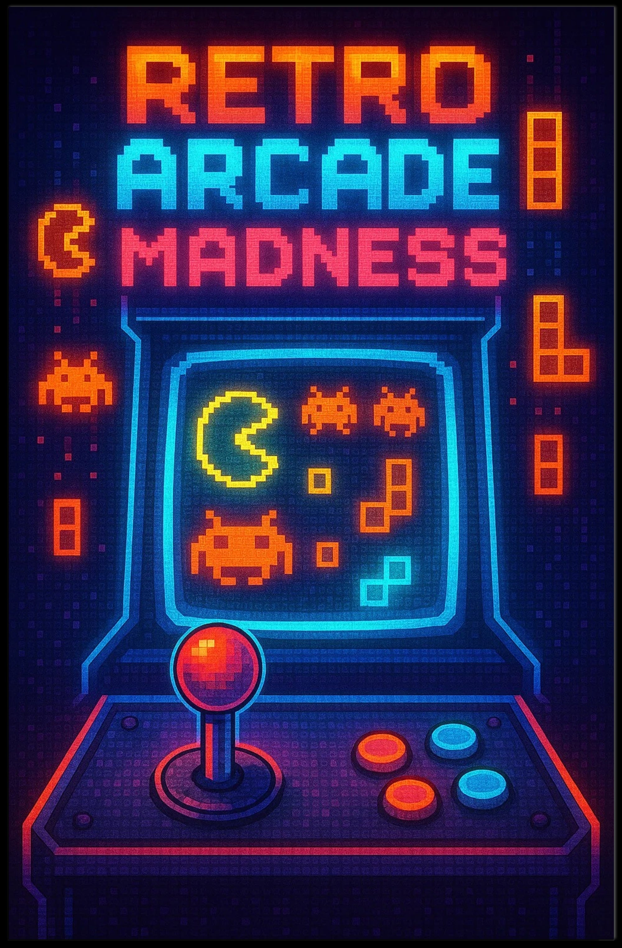 Retro Arcade Madness: Classic Gaming Pop Culture Poster PosterGoat