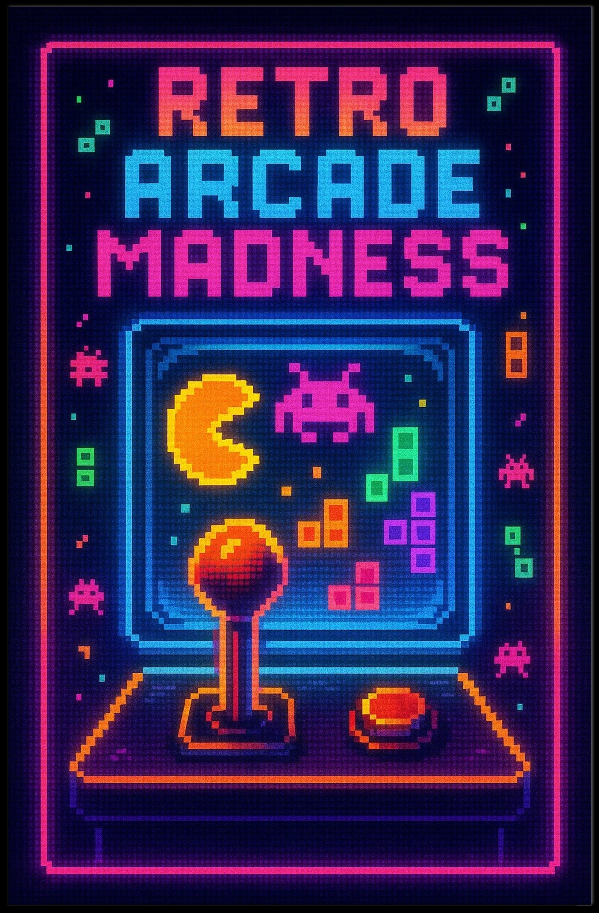 Retro Arcade Madness: Neon Pop Culture Poster PosterGoat