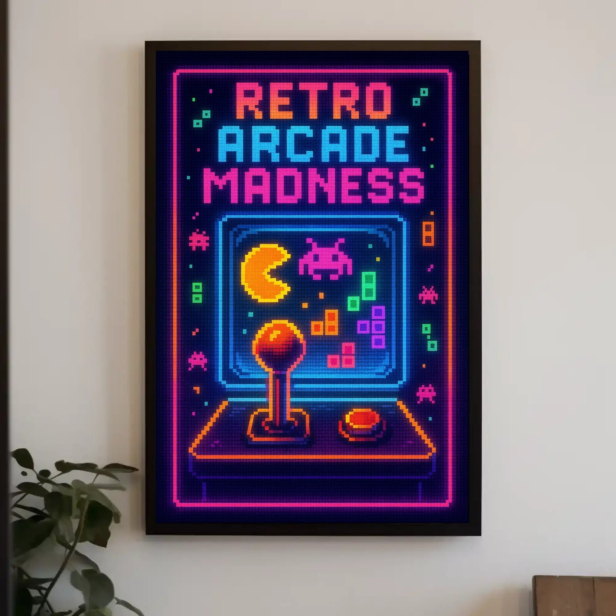 Retro Arcade Madness: Neon Pop Culture Poster PosterGoat