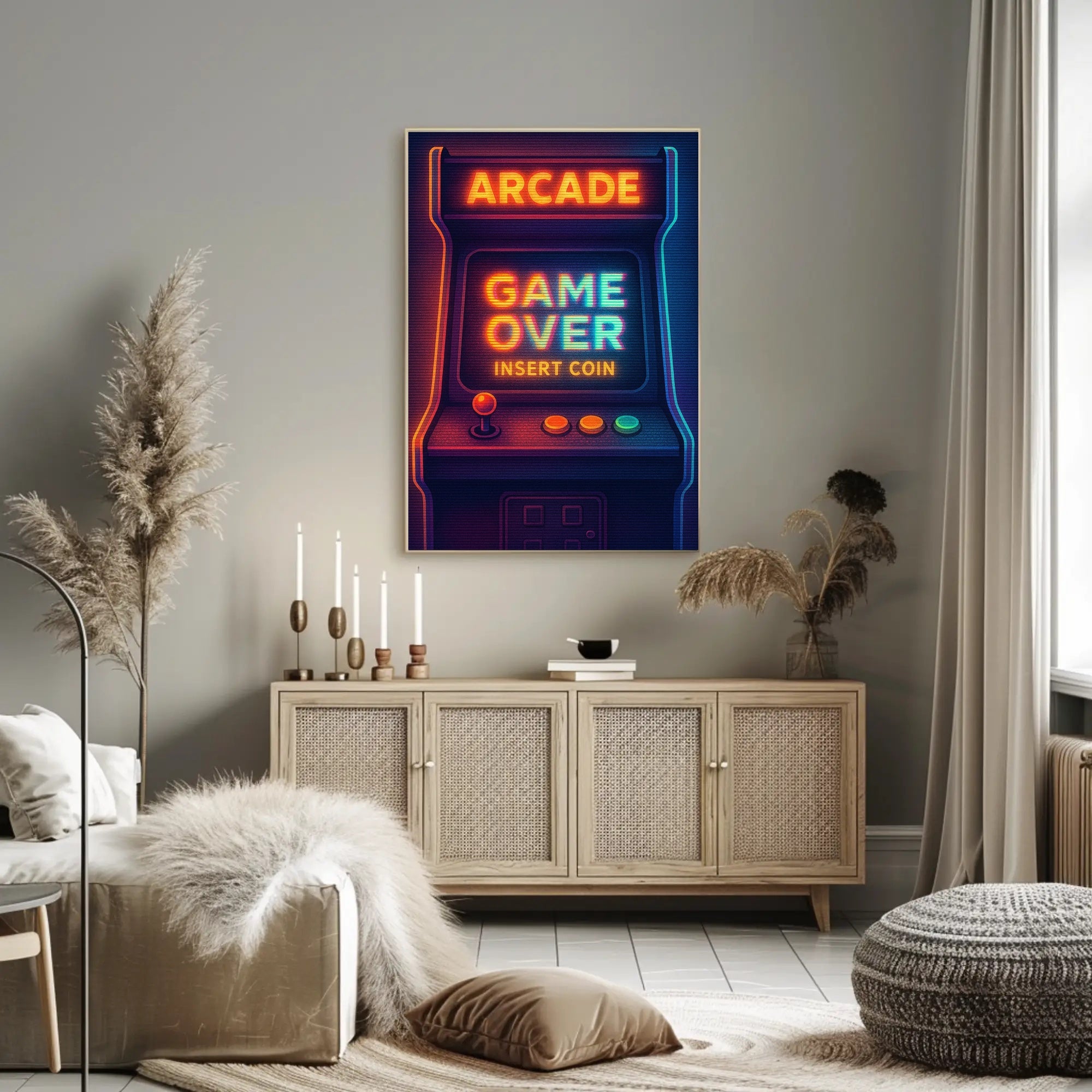 Retro Arcade Neon Gaming Pop Culture Poster PosterGoat