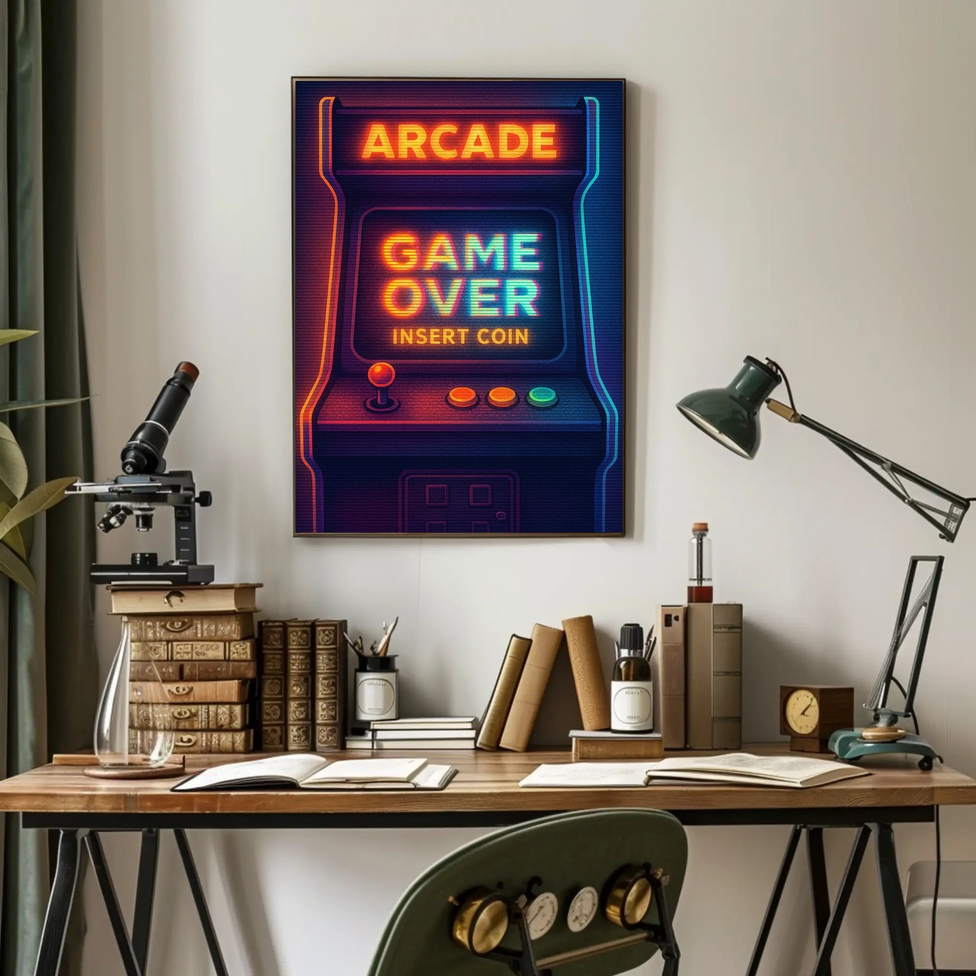 Retro Arcade Neon Gaming Pop Culture Poster PosterGoat