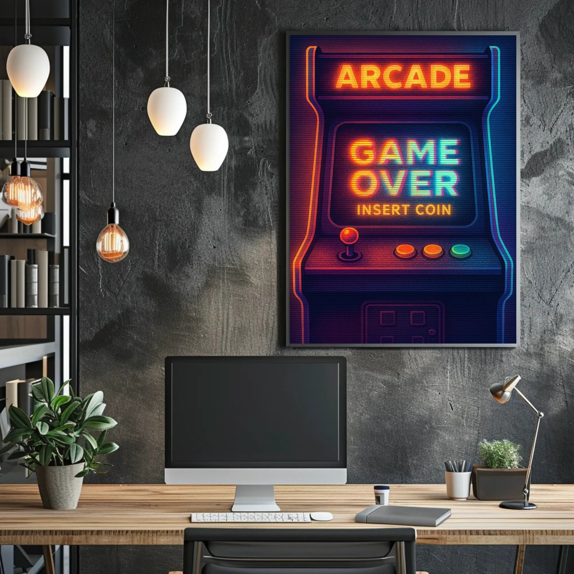 Retro Arcade Neon Gaming Pop Culture Poster PosterGoat