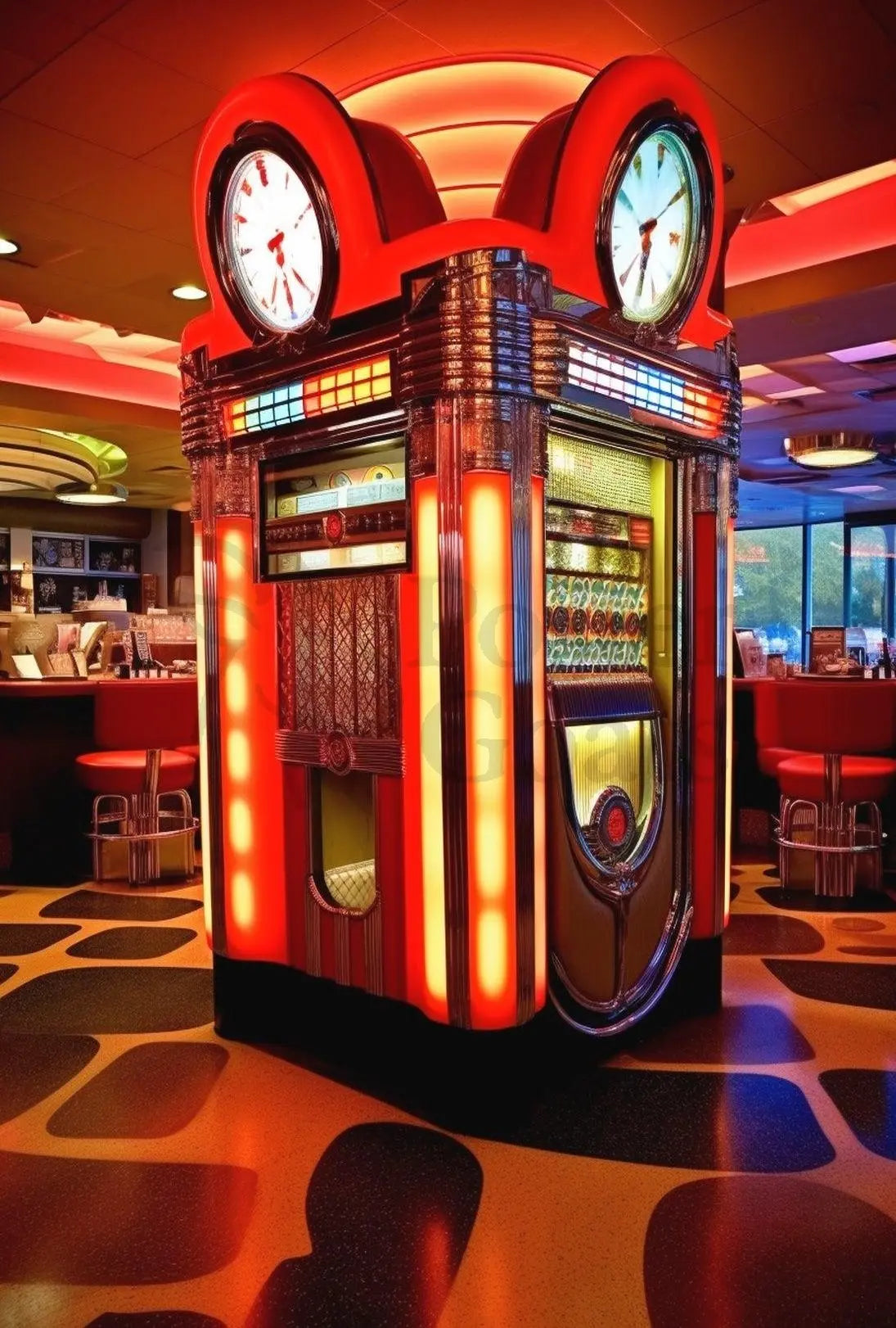 Retro Diner Jukebox Vibes: Abstract, Artistic, or Pop Culture Poster PosterGoat