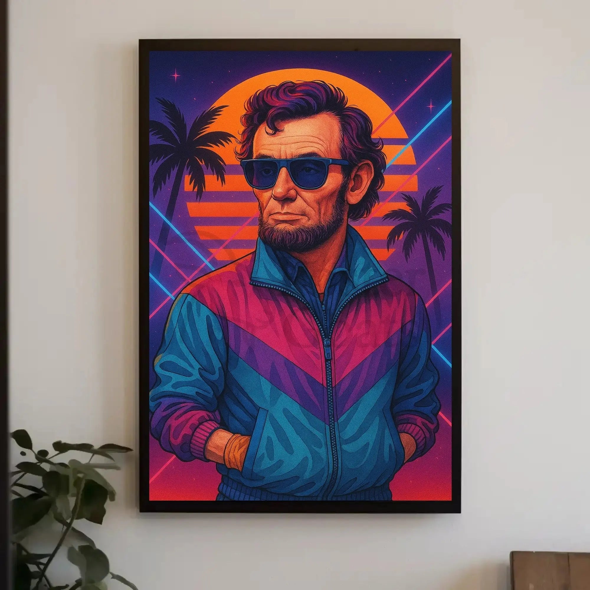 Retro-Futuristic Historical Icon in Neon Vibes Pop Culture Poster PosterGoat