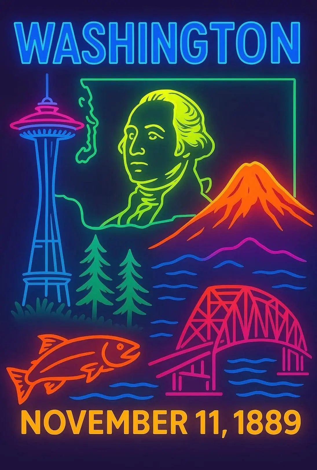 Retro Neon Washington Statehood Heritage Poster PosterGoat