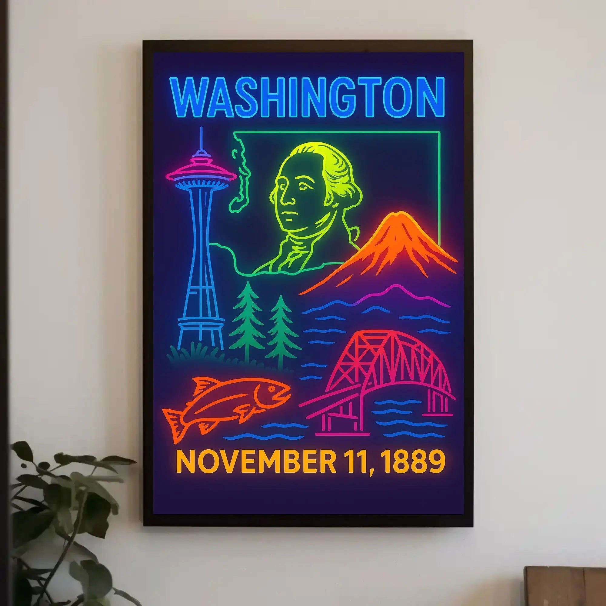 Retro Neon Washington Statehood Heritage Poster PosterGoat