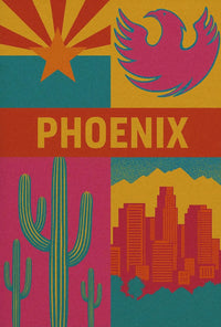 Retro Phoenix Cityscape with Cactus Travel Poster PosterGoat