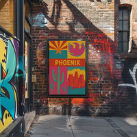 Retro Phoenix Cityscape with Cactus Travel Poster PosterGoat