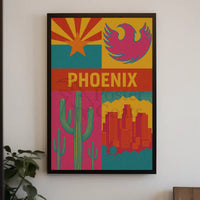 Retro Phoenix Cityscape with Cactus Travel Poster PosterGoat