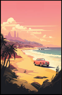 Retro Scenic Beach with Convertible Travel Poster PosterGoat