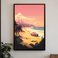 Retro Scenic Beach with Convertible Travel Poster PosterGoat