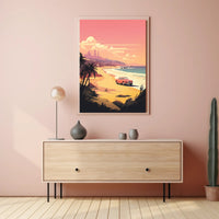 Retro Scenic Beach with Convertible Travel Poster PosterGoat