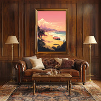 Retro Scenic Beach with Convertible Travel Poster PosterGoat