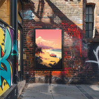 Retro Scenic Beach with Convertible Travel Poster PosterGoat