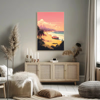 Retro Scenic Beach with Convertible Travel Poster PosterGoat