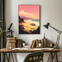 Retro Scenic Beach with Convertible Travel Poster PosterGoat