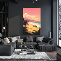 Retro Scenic Beach with Convertible Travel Poster PosterGoat