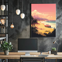 Retro Scenic Beach with Convertible Travel Poster PosterGoat