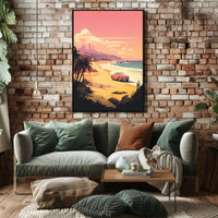 Retro Scenic Beach with Convertible Travel Poster PosterGoat