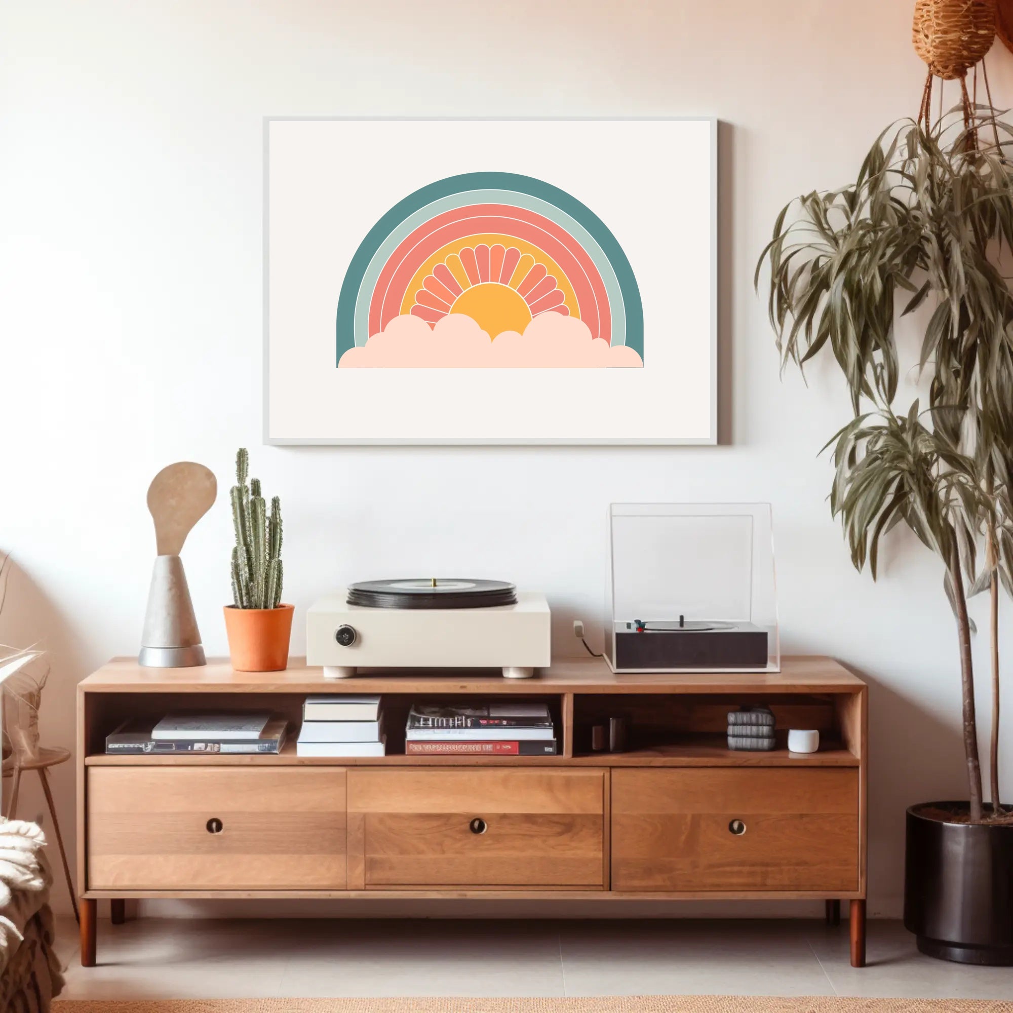 Retro Sunrise Illustration: Artistic Abstract Poster PosterGoat