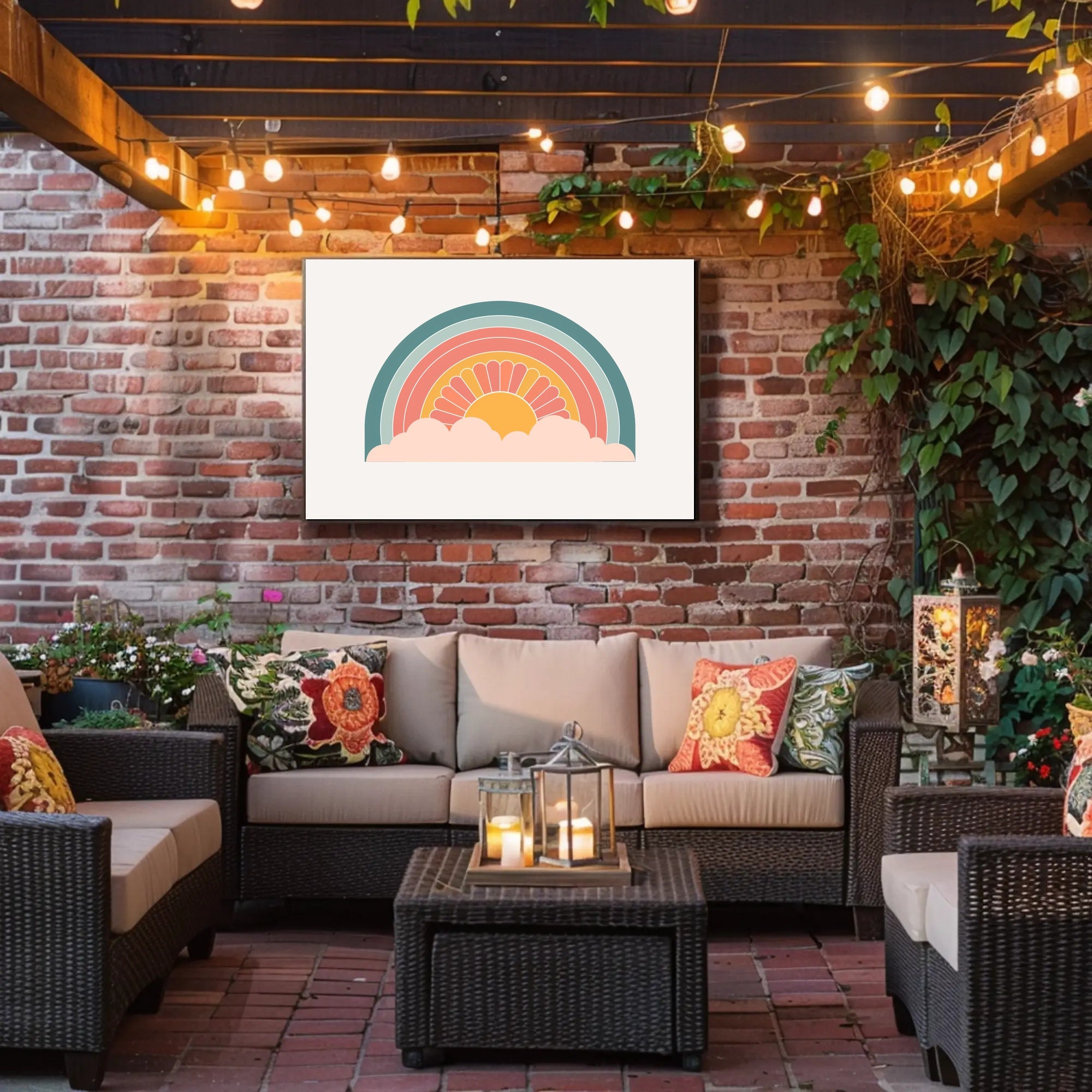 Retro Sunrise Illustration: Artistic Abstract Poster PosterGoat