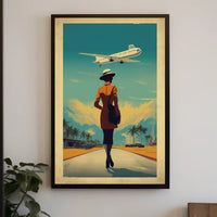 Retro Woman with Airplane Travel Poster PosterGoat